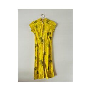 60s Vintage Saks Yellow Floral Lounge Dress Size XS